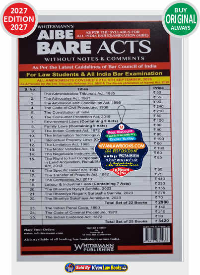 Whitesmann - AIBE - All India Bar Examination 25 Book Set - All Amendeded Covered Upto 5th September 2026