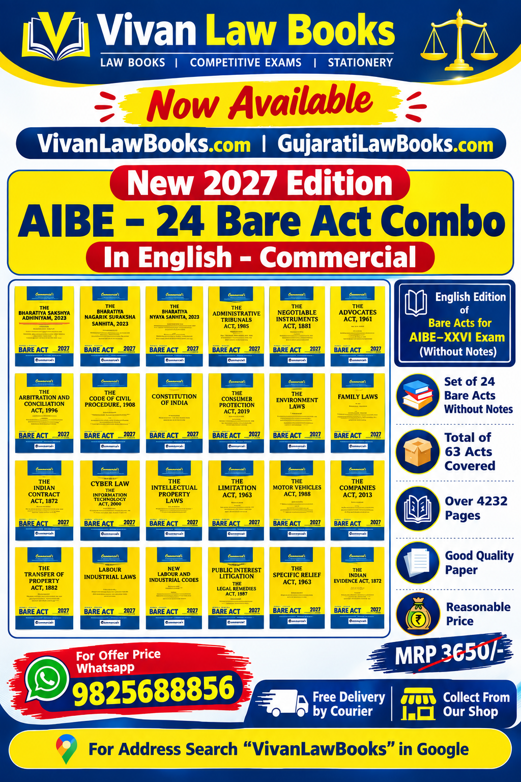 AIBE - 24 Bare Act Combo in English - New 2027 Edition Commercial