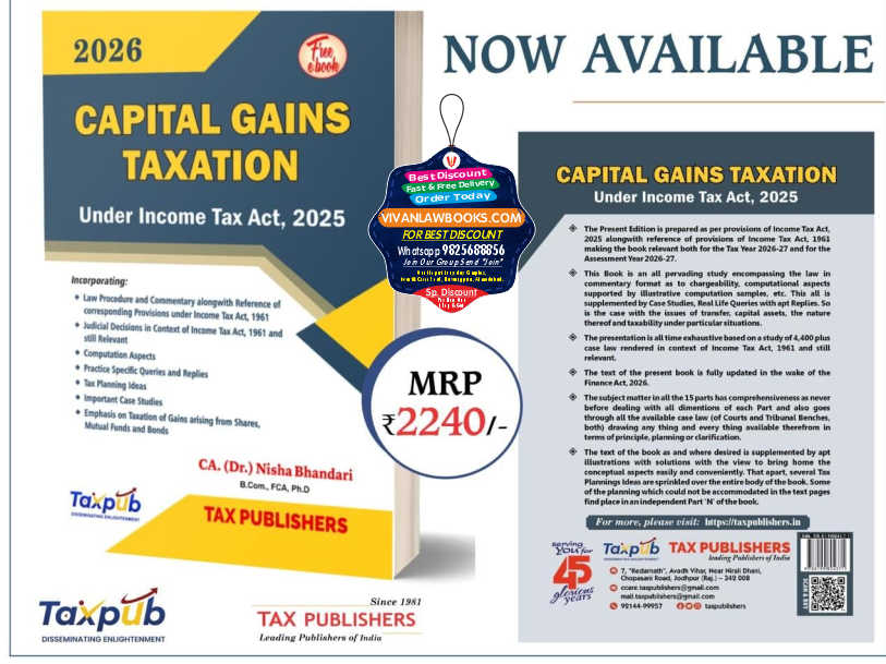 New - CAPITAL GAIN TAXATION (Under Income Tax Act 2025 by CA Dr Nisha Bhandari - New August 2026 Release by Tax Publisher