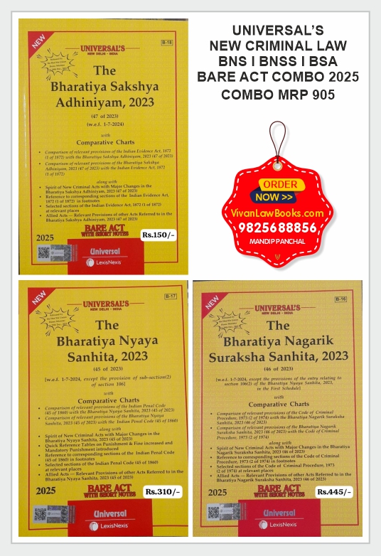 Universal's NEW CRIMINAL LAW (BNS I BNSS I BSA) BARE ACT COMBO - LATEST 2025
