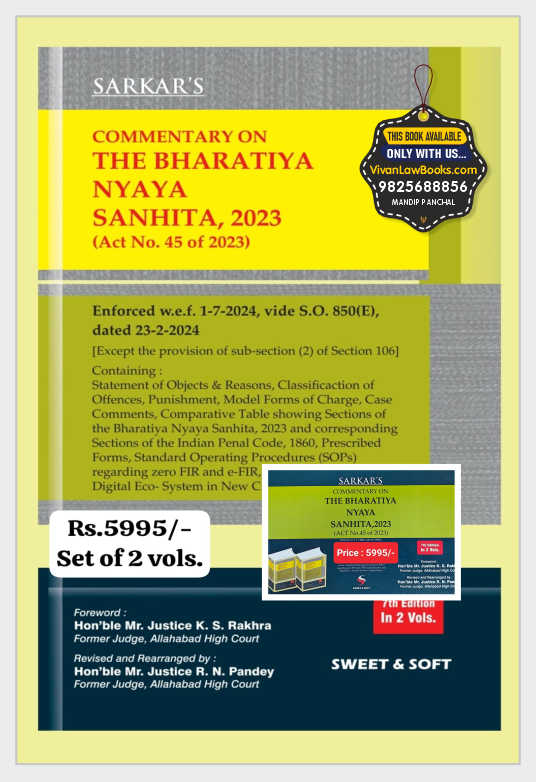 Sarkar's COMMENTARY ON THE BHARTIYA NYAYA SANHITA, 2023 - BNS - (A SET OF 2 VOLUME) - Latest April 2025 Box Edition  Sweet & Soft