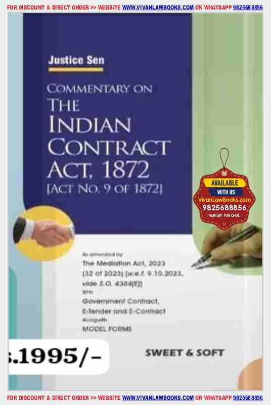 Commentary on THE INDIAN CONTRACT ACT, 1872 by Justice Sen - Latest July 2025 Release by Sweet & Soft