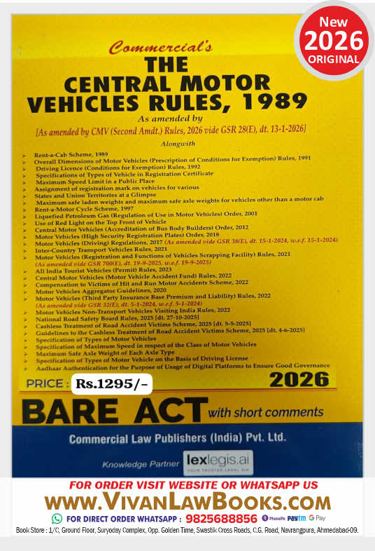 New - CMVR - Central Motor Vehicles Rules, 1989 - BARE Act - NEW 2026 Edition Commercial