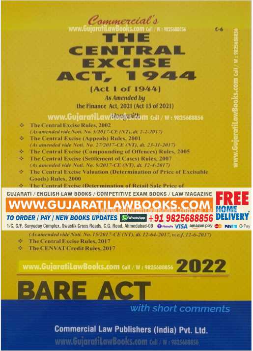 Central Excise Act, 1944 - BARE ACT Latest 2022 Edition Commercial-0