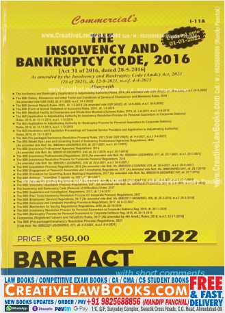 Insolvency and Bankruptcy Code, 2016 - Bare Act - Latest 2022 Edition Commercial-0