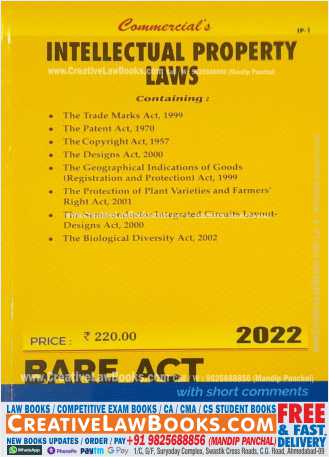 Intellectual Property Laws - Bare Act - Latest 2022 Edition Commercial-0