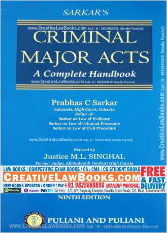 SARKAR'S CRIMINAL MAJOR ACTS - A Complete Handbook - Latest 9th 2022 Edition Puliani and Puliani-0