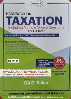 Padhuka's HANDBOOK ON TAXATION Including MCQs by CA G Sekar - For CA Inter - Latest 28th Edition June 2023-24 Commercial