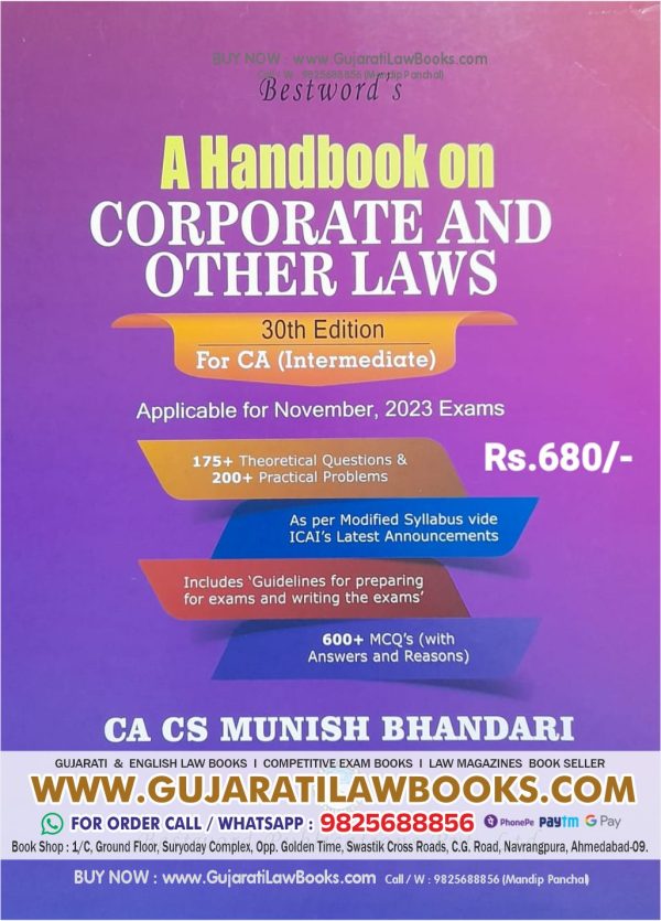 A Handbook on Corporate and other Laws for CA Intermediate Latest Edition By Munish Bhandari Applicable November 2023 Exams - by Munish Bhandari (Author)