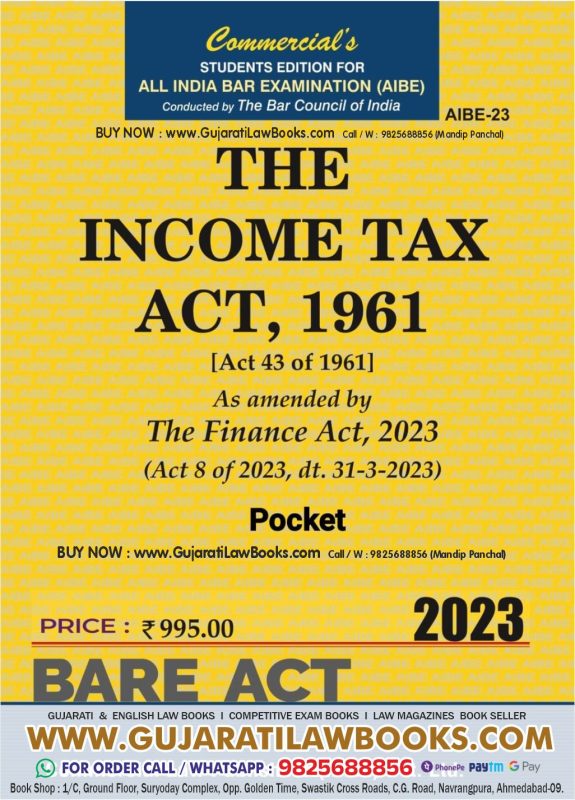 The Income Tax Act, 1961 (Pocket) in English - Latest 2023 for AIBE-2023