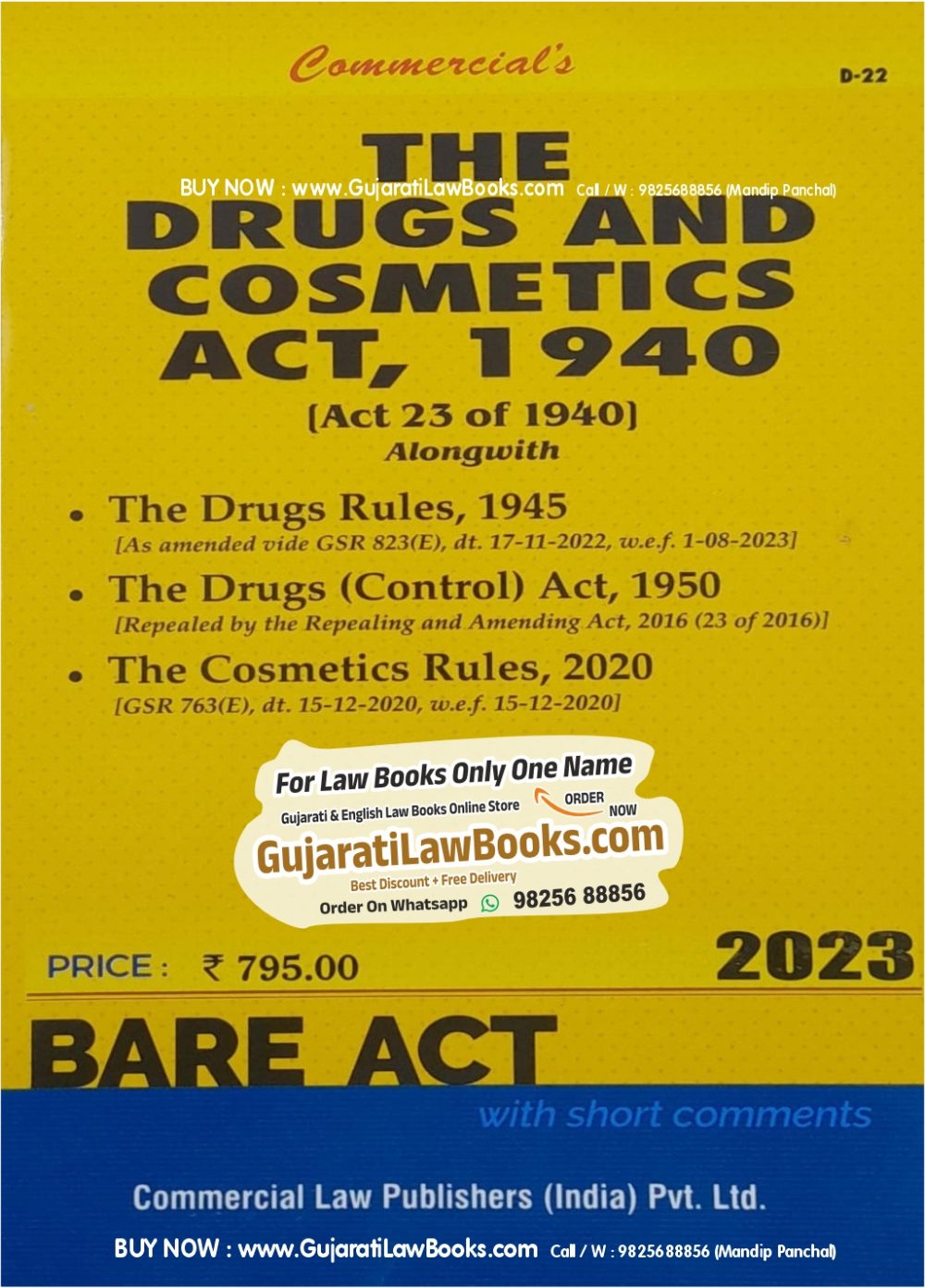 The Drugs and Cosmetics Act, 1940 - BARE ACT - Latest October 2023 Edition Commercial