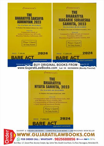 Commercial's NEW - IPC / CRPC / Evidence - Sakshya Bill, 2023 + Nagrik Suraksha Sanhita, 2023 + Nyaya Sanhita, 2023 - BARE ACT - Latest 2024 Edition