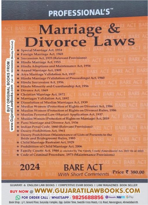 Marriage & Divorce Laws - BARE ACT - Latest 2024 Edition Professional