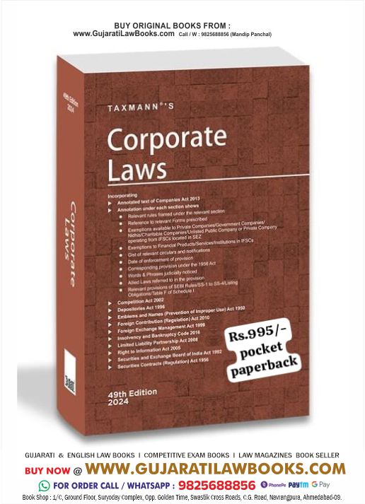 Taxmann's CORPORATE LAWS - POCKET - Latest 49th Edition 2024 Edition