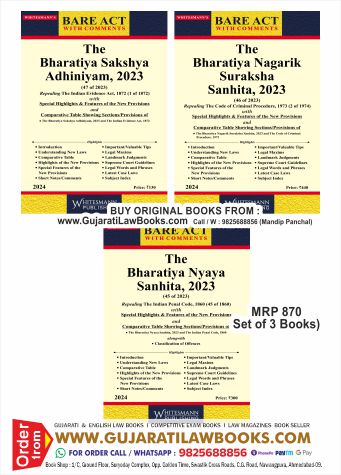 Whitesmann's NEW – IPC / CRPC / Evidence – Sakshya Bill, 2023 + Nagrik Suraksha Sanhita, 2023 + Nyaya Sanhita, 2023 – BARE ACT – Latest 2024 Edition