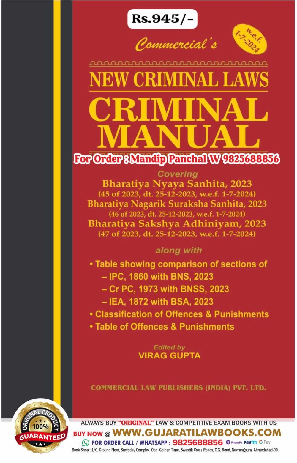 NEW IPC CRPC EVIDENCE - CRIMINAL MANUAL (In Detail) - Latest March 2024 Edition Commercial
