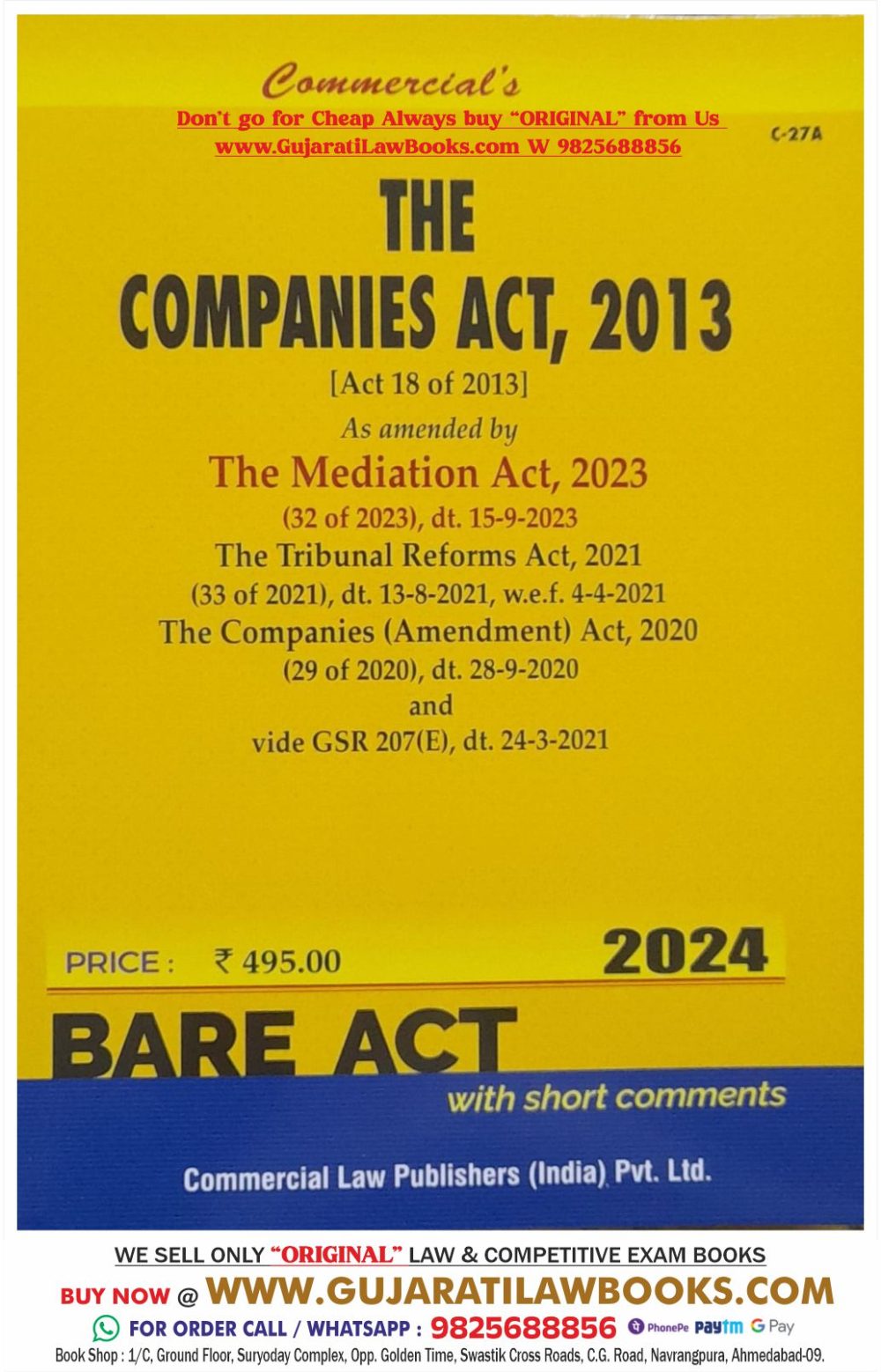 Companies Act, 2013 - BARE ACT - Latest 2024 Edition Commercial's Original
