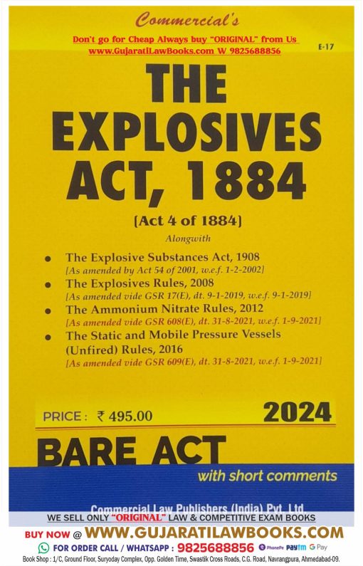 Explosives Act, 1884 - BARE ACT - Latest 2024 Edition Commercial's Original Books