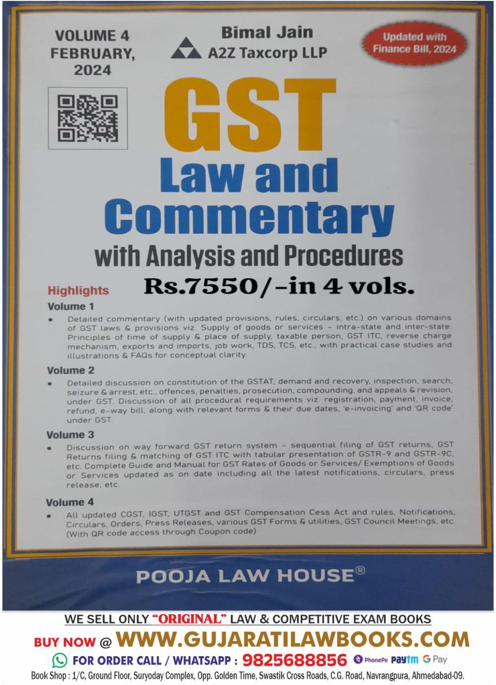 GST Law and Commentary With Analysis and Procedures (In 4 Volumes) by Bimal Jain - Latest February 2024 Pooja Law house