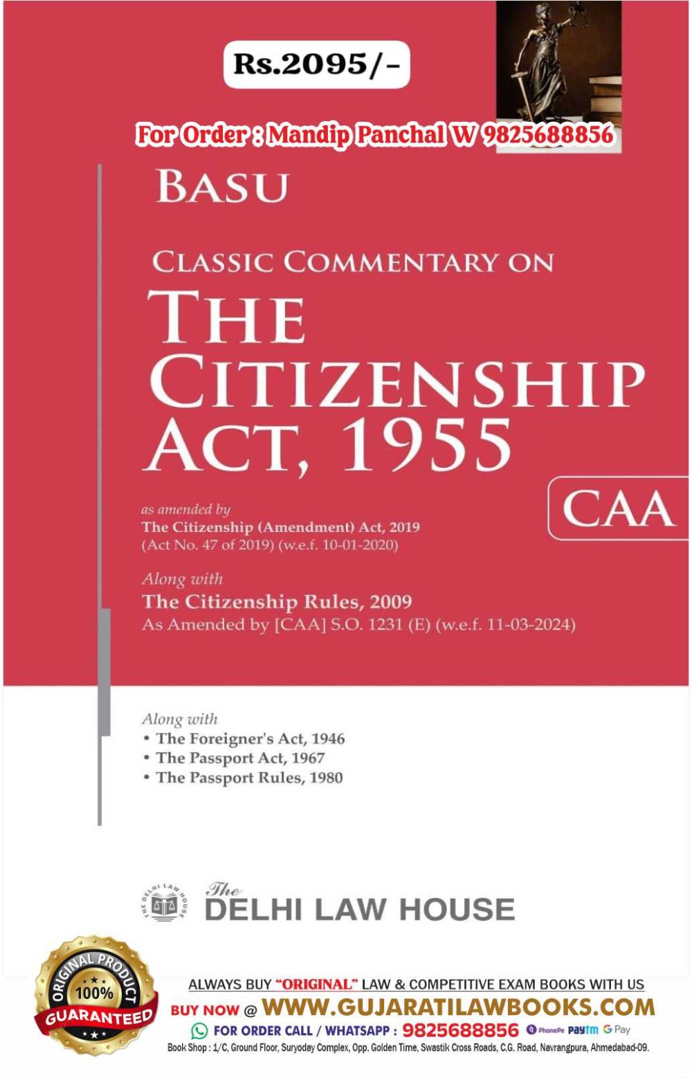 Basu's CAA - CLASSIC COMMENTARY ON THE CITIZENSHIP ACT, 1955 - in ENGLISH - Latest March 2024 Edition Delhi Law House