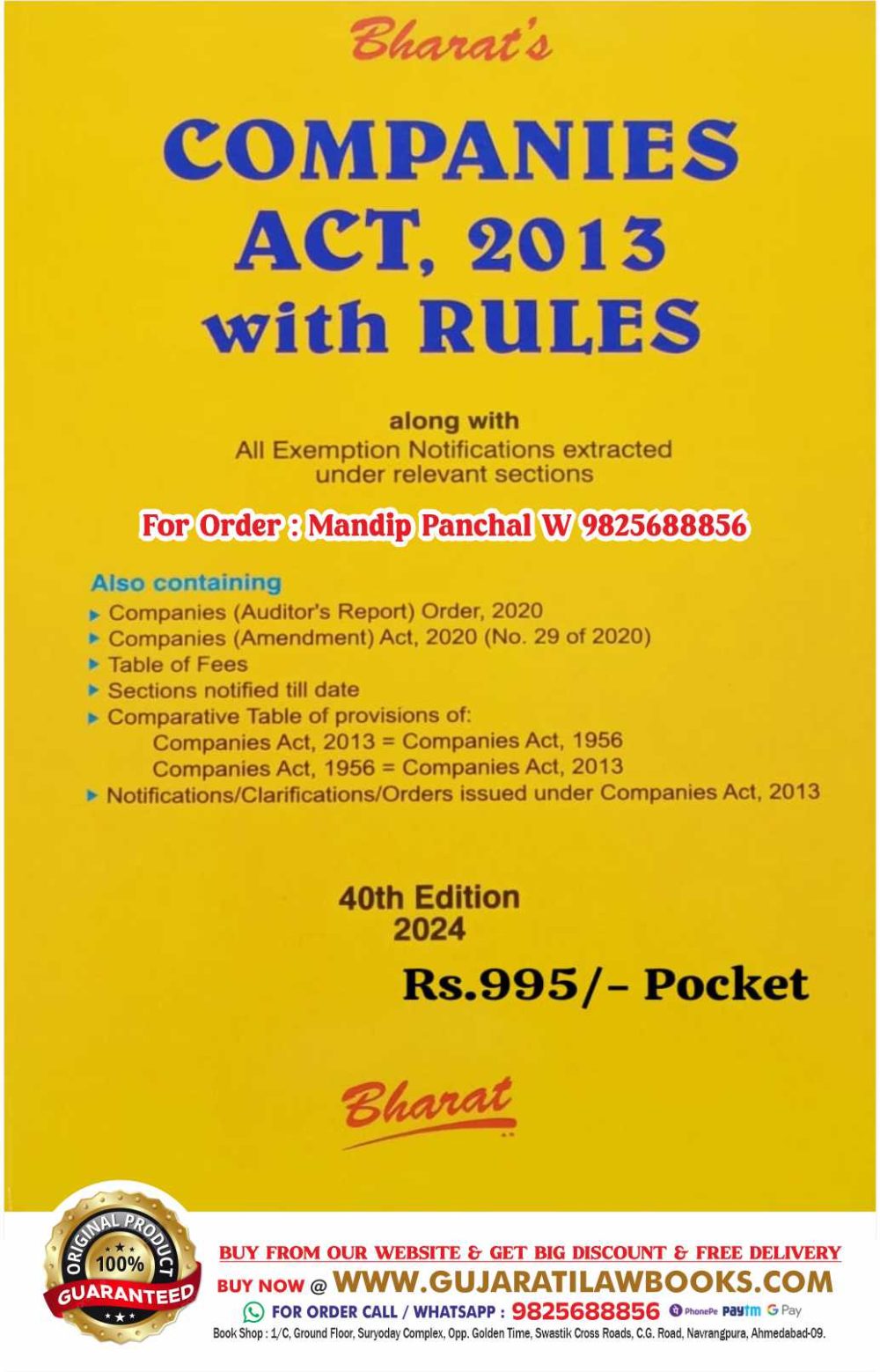 Bharat's COMPANIES ACT, 2013 WITH RULES (Pocket) - Latest 40th Edition 2024