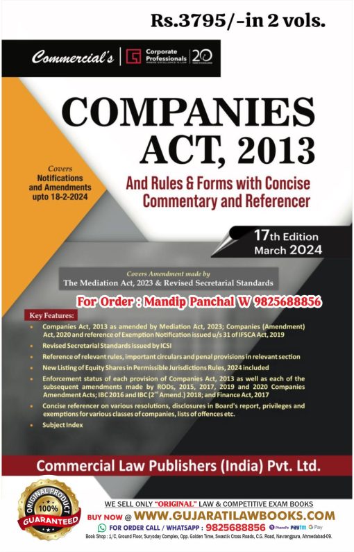 Commercial's COMPANIES ACT, 2013 with Rules & Forms with Concise Commentary and Referencer (In 2 Volume) - Latest March 2024 Edition