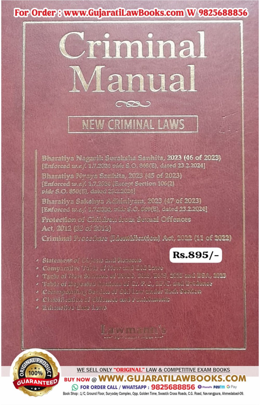 Criminal Manual - NEW CRIMINAL LAWS BNSS - BNS - BAS - Latest 2024 Edition Lawmann