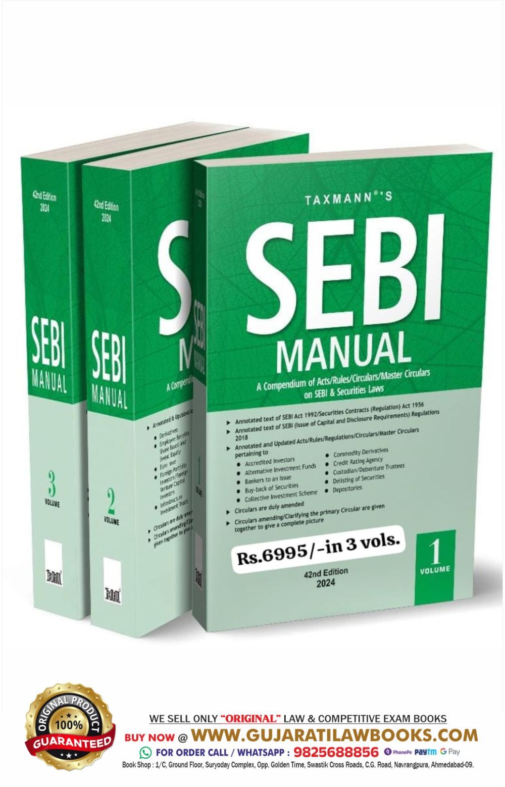 SEBI Manual (Set of 3 Vols.) – Compendium of the Annotated text of Acts, 70+ Rules-Regulations, 650+ Circulars-Notifications, 30+ Master Circulars, etc., - Latest 42nd Edition 2024 Taxmann