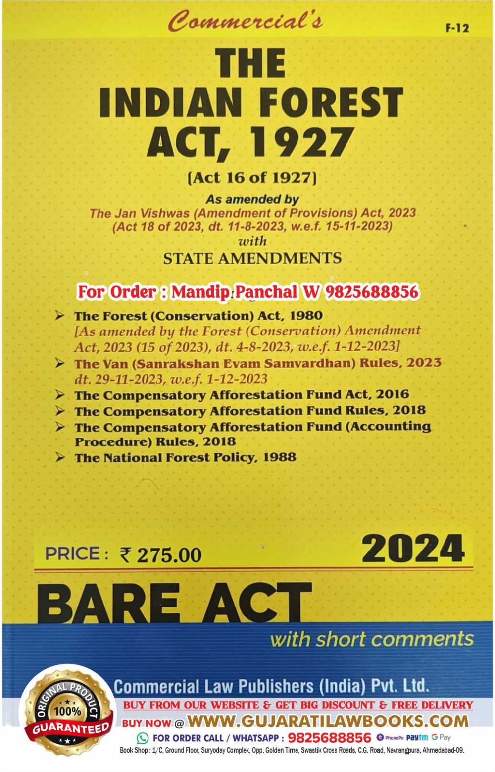 Indian Forest Act, 1927 - BARE ACT - Latest 2024 Edition Commercial's Original