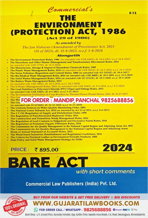 Environment Protecction Act, 1986 - BARE ACT - Latest 2024 Edition Commercial