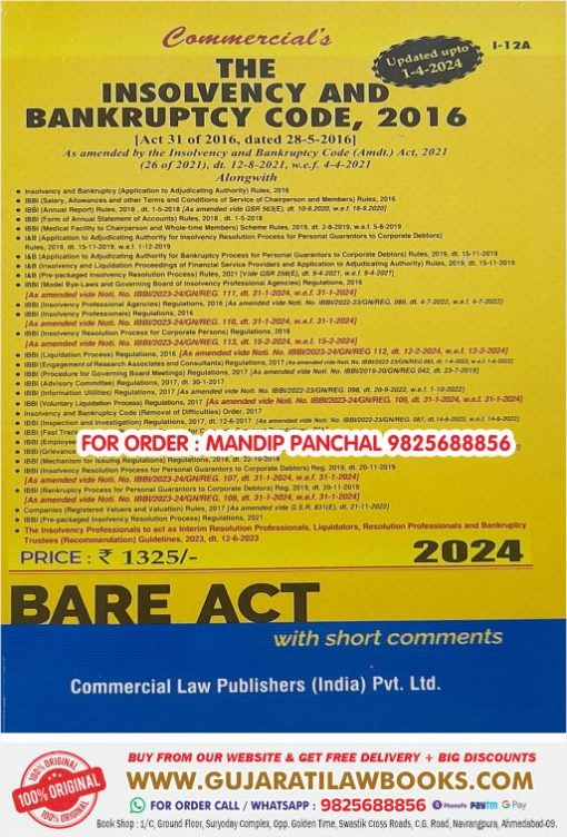 Insolvency and Bankruptcy Code - BARE ACT in English - Updated upto 1-4-2024 Commercial