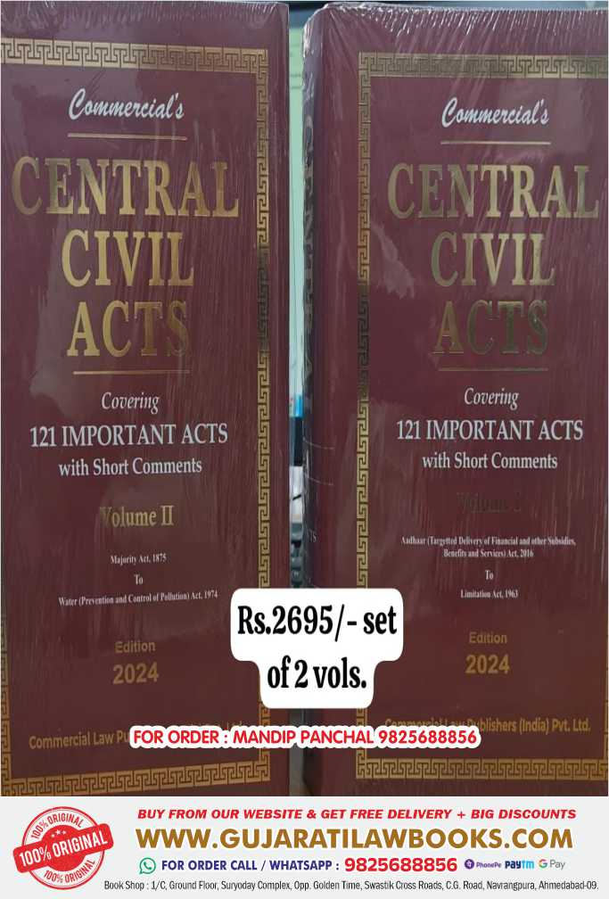 Commercial's CENTRAL CIVIL ACTS Covering 121 Important Acts (2 Volumes) in English - Latest 2024 Edition