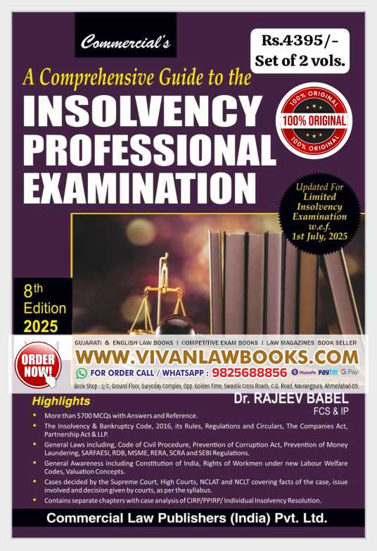 A Comprehensive Guide to the INSOLVENCY PROFESSIONAL EXAMINATION (In 2 Volume) - Latest 8th Edition August 2025 - Commercial