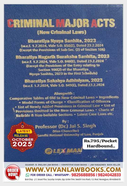 NEW - CRIMINAL MAJOR ACT (BNS I BNSS I BSA) - Hard Bound Pocket - Latest October 2025 Release by Lexman