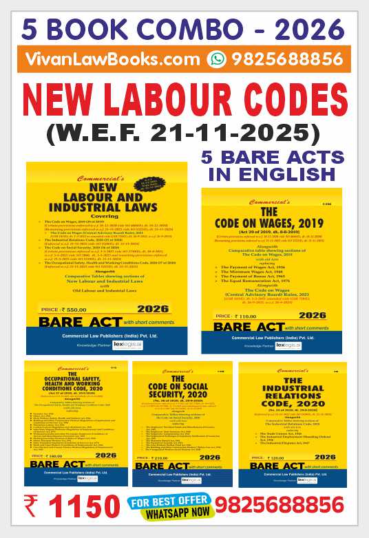 NEW LABOUR CODES - 5 - BARE ACT COMBO - (WEF from 21-11-2025) Bare Acts - Latest 2026 Commercial