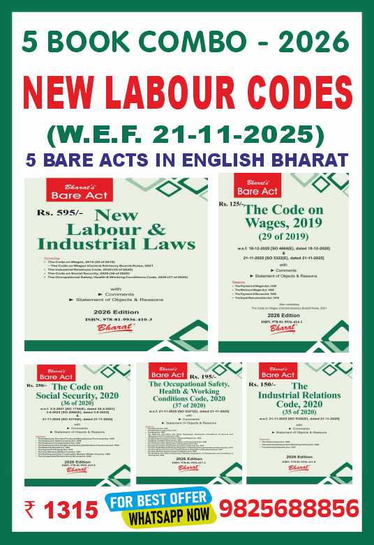 Bharat's NEW LABOUR CODES – 5 – BARE ACT COMBO – (WEF from 21-11-2025) Bare Acts – Latest 2026 Bharat