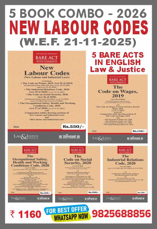 Law & Justice's NEW LABOUR CODES – 5 – BARE ACT COMBO – (WEF from 21-11-2025) Bare Acts – Latest 2026 Law & Justice