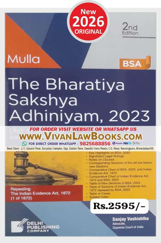 Bharatiya Sakshya Adhiniyam 2023 - BSA - Repealing Indian Evidence Act 1872 by MULLA - New 2nd Edition 2026 Delhi Publishing House