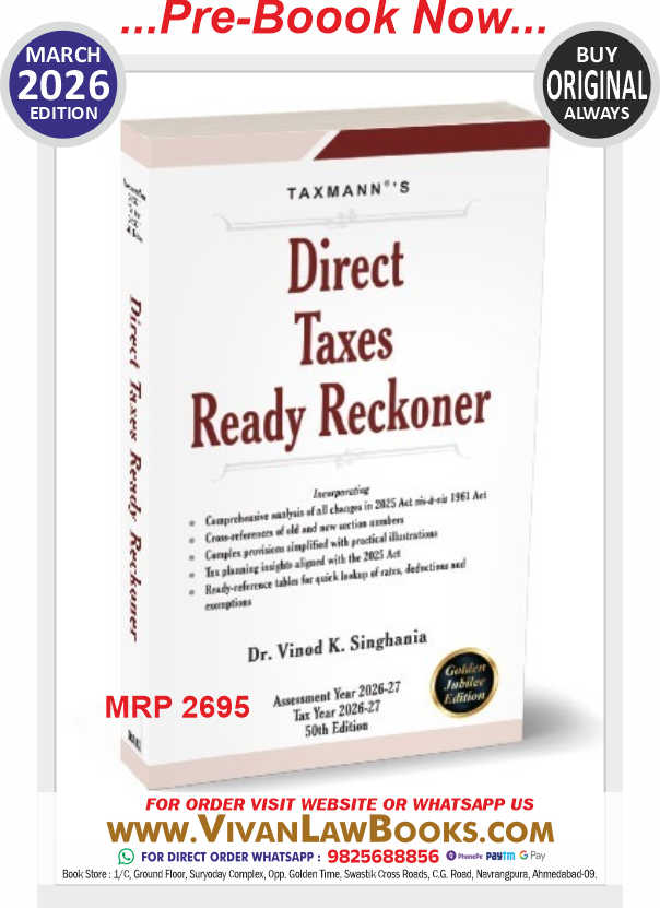New - Direct Taxes Ready Reckoner Assessment Year 2026-27 Tax Year 2026-27 - by Dr Vinod K Singhania - New 50th Golden Jubilee Edition - Taxmann